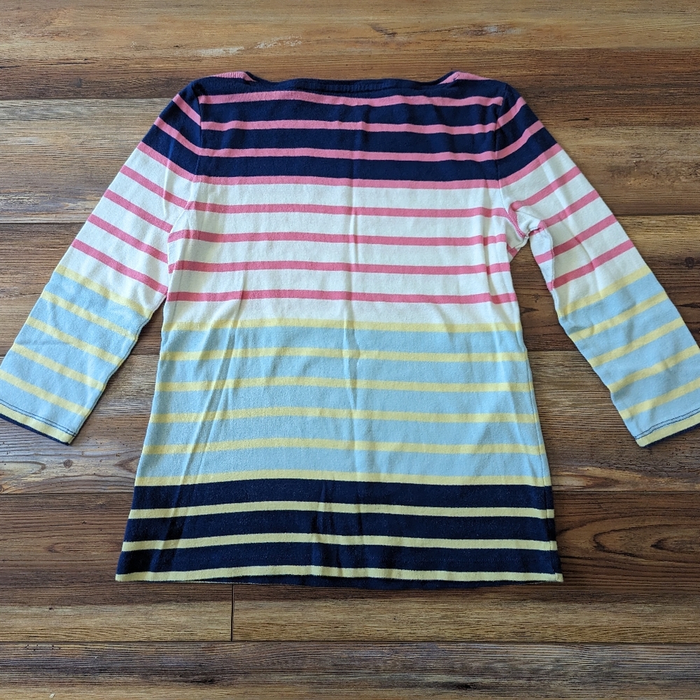 TalbotsThe Talbots Tee Striped Colorful 3/4 Sleeve Cotton Top Women's Size MP - Picture 4 of 7